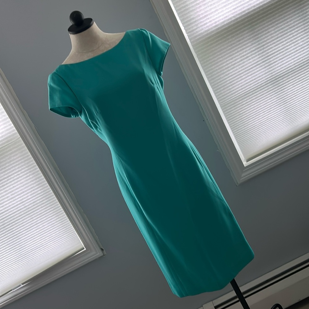 Evan Picone Tiffany Blue Sheath Dress with Bateau Neckline